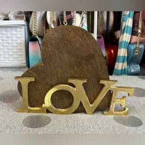 Valentine's Day Decor Large Wood Heart w/ Gold Love Sign Table Shelf Desk Decor